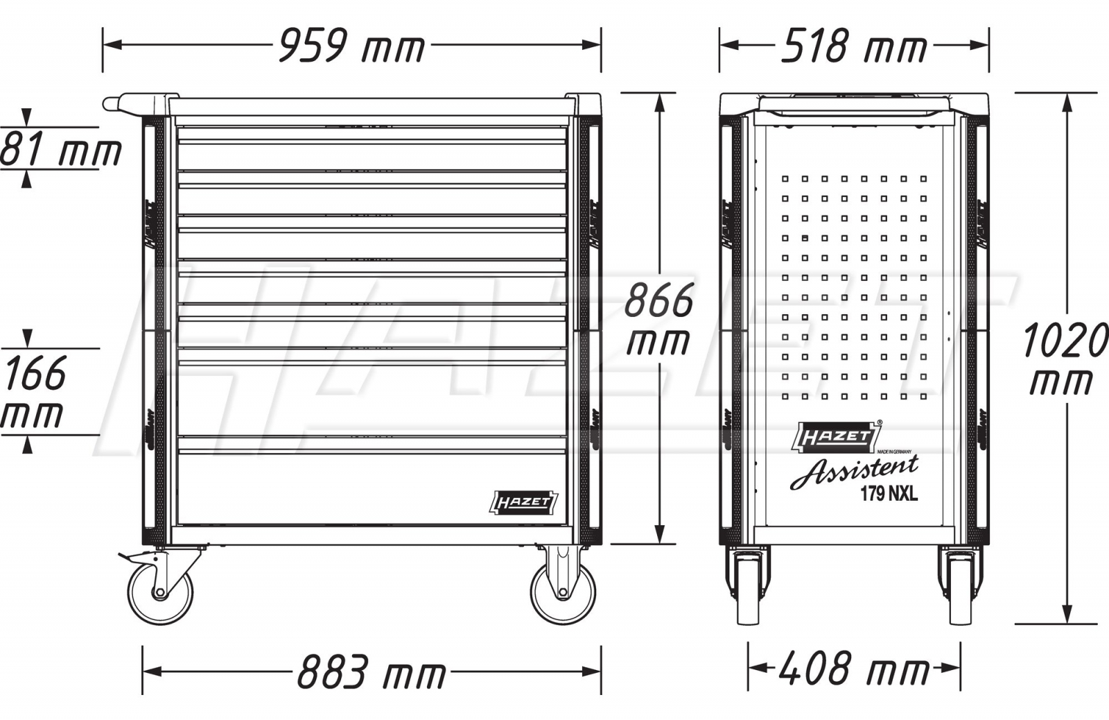 Tủ đồ nghề 8 ngăn 243 chi tiết Hazet 179NXL-8-VW/243 Volkswagen