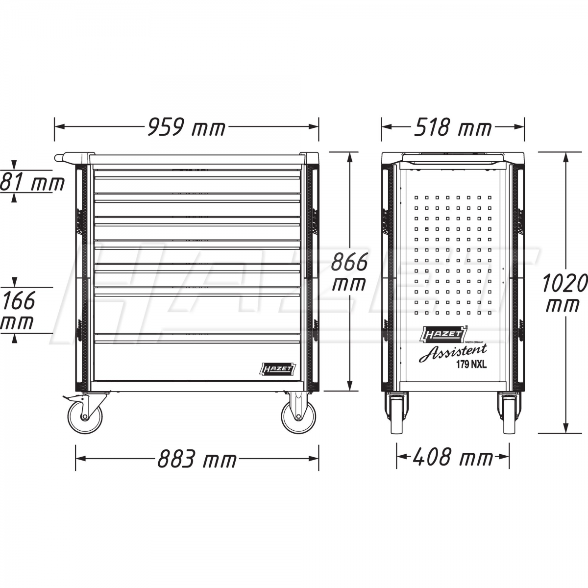 Tủ đồ nghề 8 ngăn không dụng cụ Hazet 179NXL-8-VW