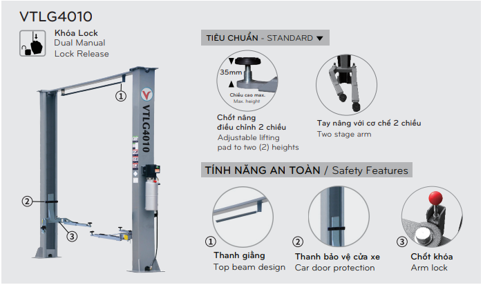 cầu nâng 2 trụ cáp trên