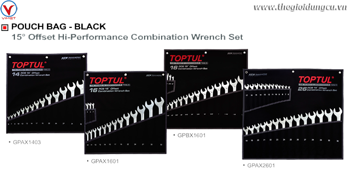 Bộ cờ lê có mo men xoắn quay 15 độ 16 món GPBX1601