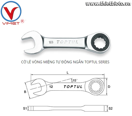 Cờ lê vòng miệng tự động ngắn 8mm TOPTUL AOAB0808